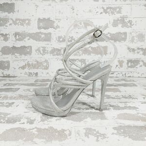 New Nine West Loomay Silver Strappy 4" Open Toe Stiletto F75